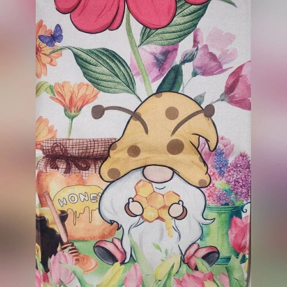 Hello Spring Flag 39.5"×28"Double Sided Trick or Banner Gnomes Flowers Polyester